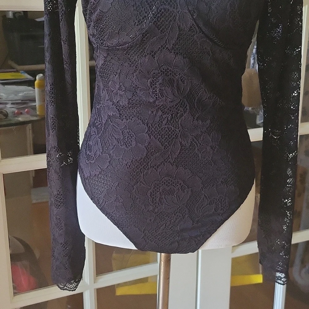 New Free People Elegant Black Lace Bodysuit - Picture 4 of 7